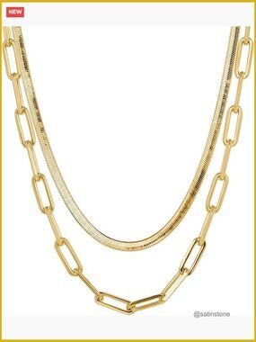 Gold PVD Coated Brass Statement Chains Set, Waterproof Hypoallergenic Necklaces